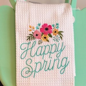Happy Spring Embroidered Waffle Kitchen Towel